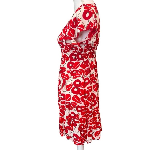 Karakorum Floral Poppy Print V Neck Fit & Flare Short Sleeve Dress Women’s Sz Lg - Picture 3 of 14